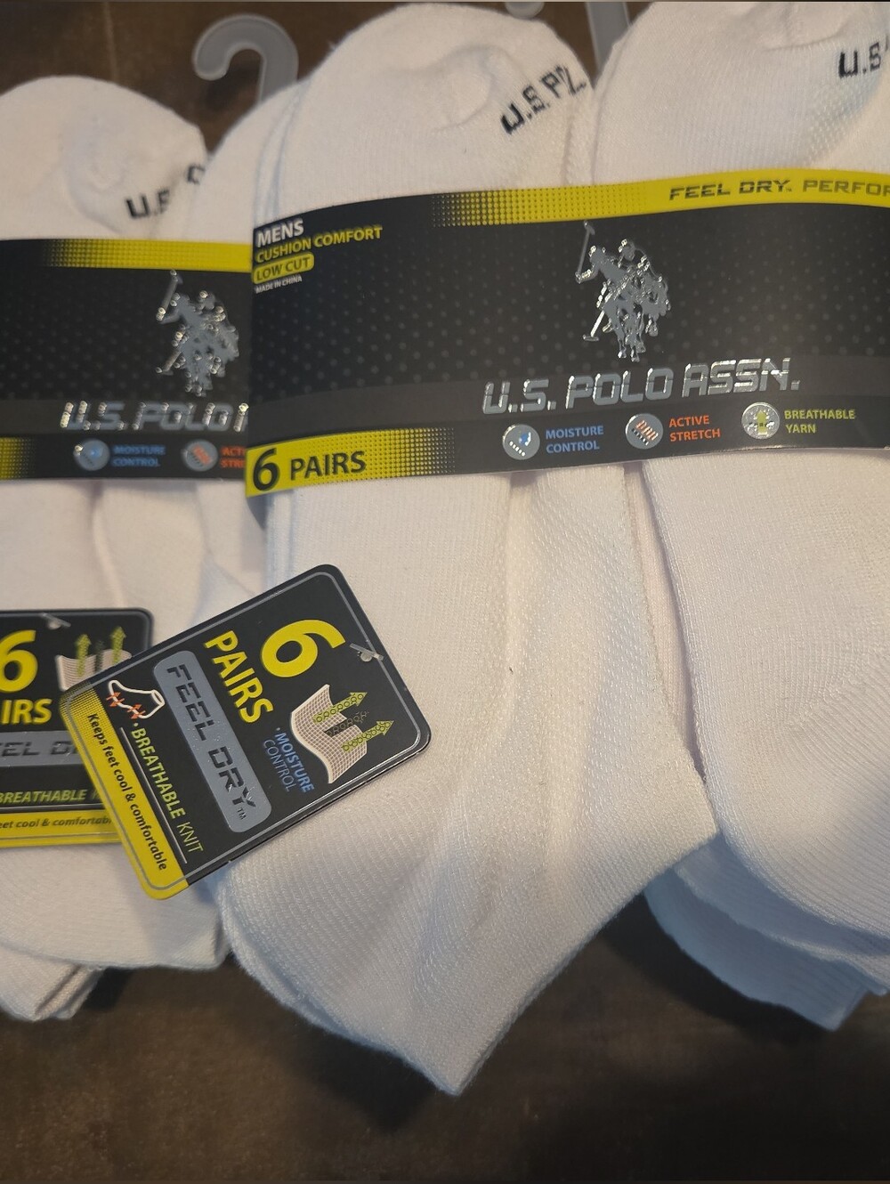 18 Pair U.S. Polo Assn Men’s Low Cut Performance Athletic Socks White Moisture C